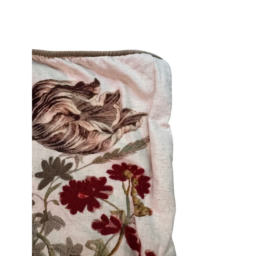 Creative Co-Op Still‎ Life Pillow Cover 24x24 Embroidered Cotton Linen Botanical